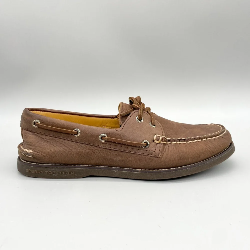 Sperry Mens 9.5 Gold Cup Authentic Original Brown Leather Boat Shoes Preppy